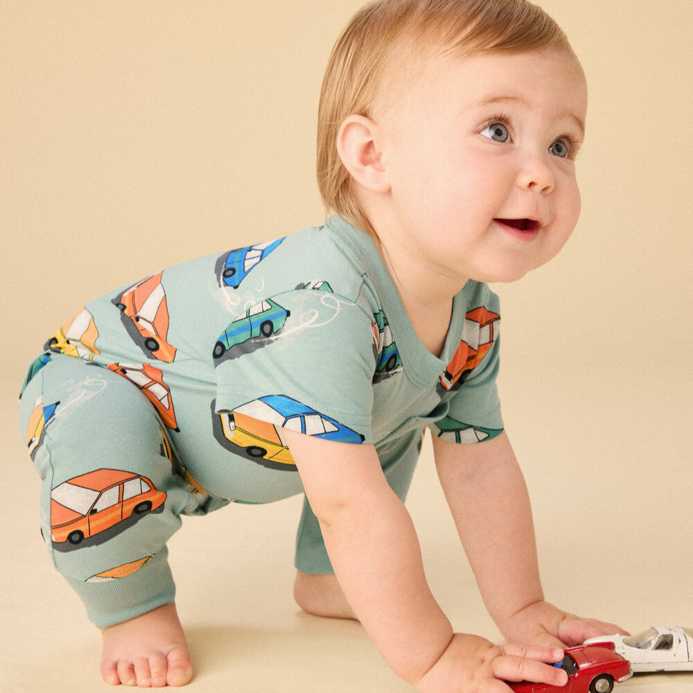 Pocket Baby Romper - Vintage Cars