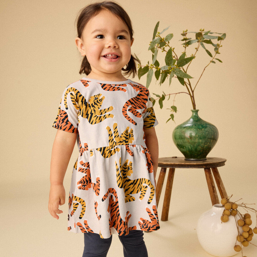 Short Sleeve Twirl Dress - Lightning Tiger