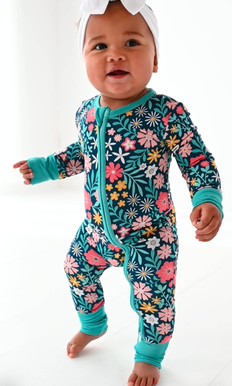 Baby Bamboo Pajamas - Bamboo Sleeper - Navy Floral - Maren