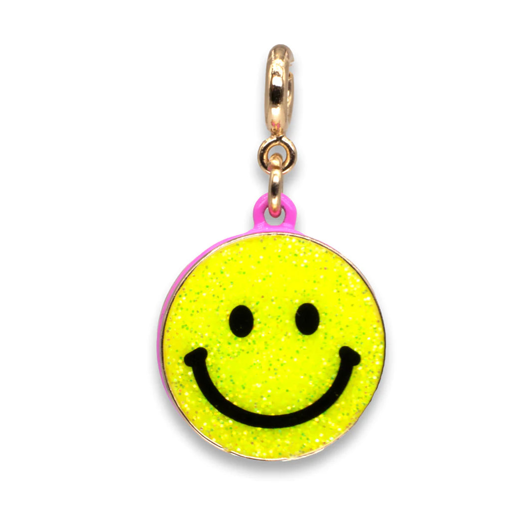 Gold Glitter Smiley Face Charm