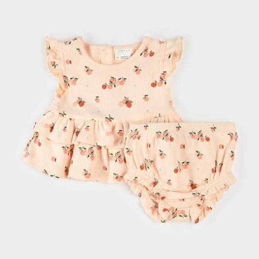 Agrumes Print on Barely Coral Ribbed Outfit Set