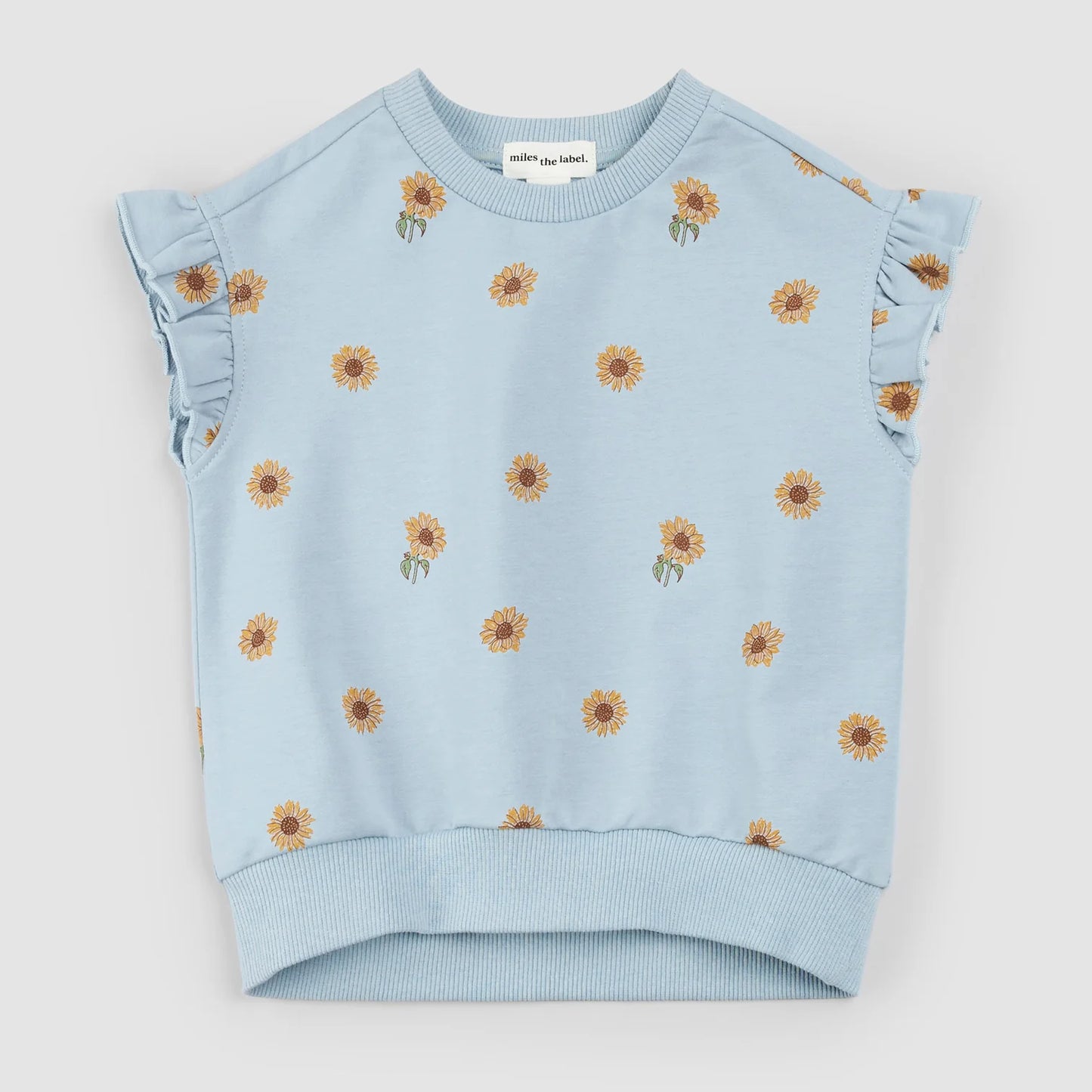 Sunflower Print on Celestial Blue Top
