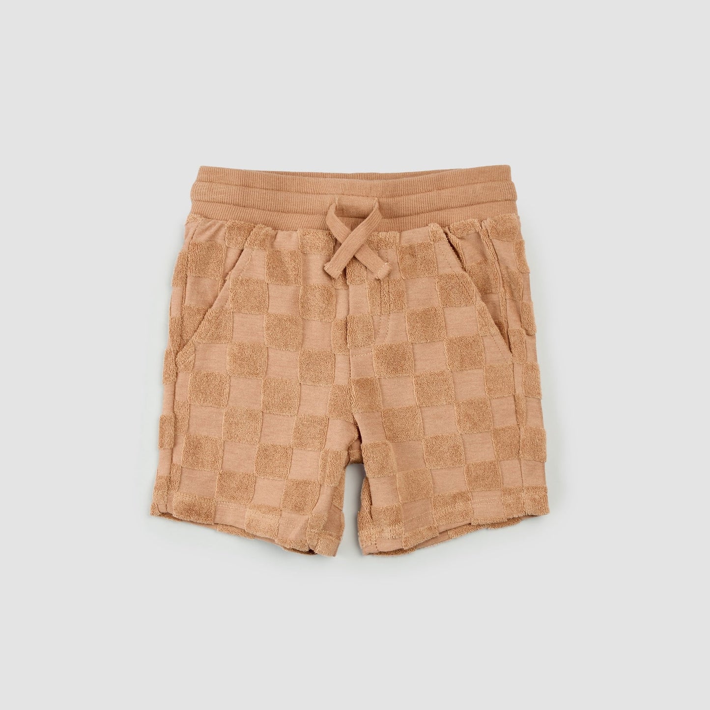 Embossed Checkerboard Rosewood Children's Terry Cloth Shorts