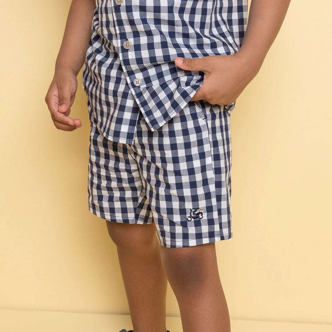 Navy Gingham Poplin Children's Shorts