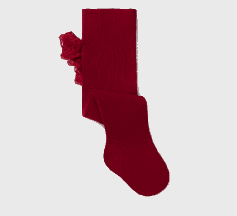 red tights with ruffles in the back