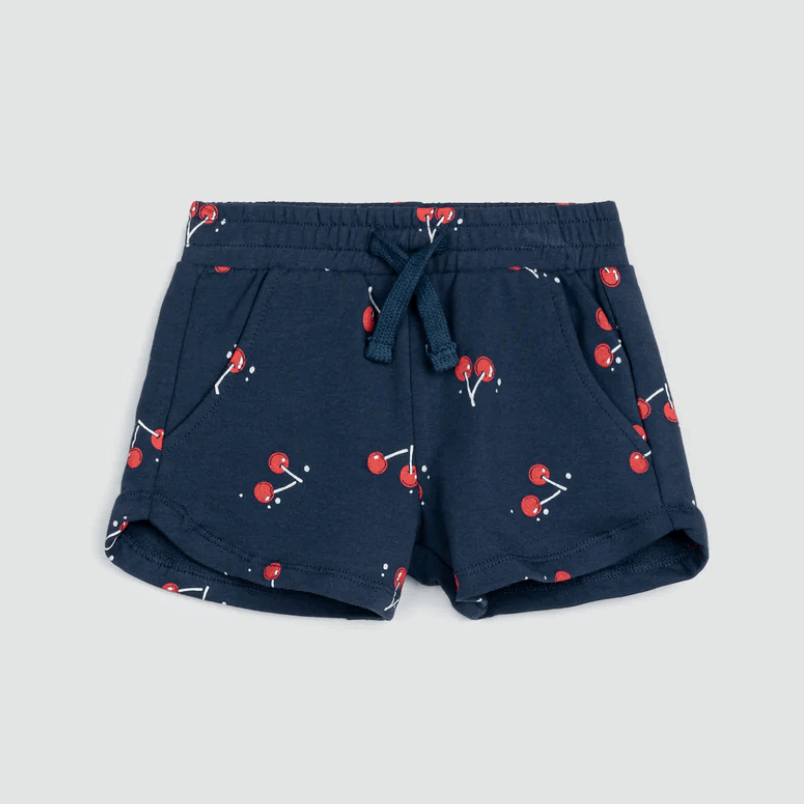 Cherry Print on Navy Terry Baby Girl Shorts