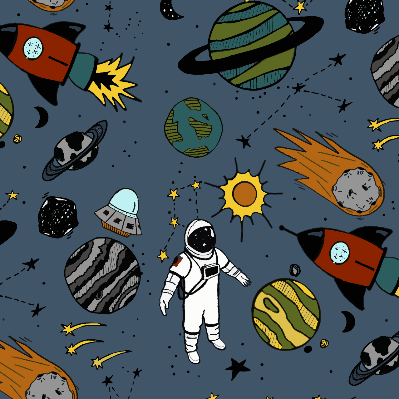 Stormy Space Doodle Bamboo Footed Sleeper