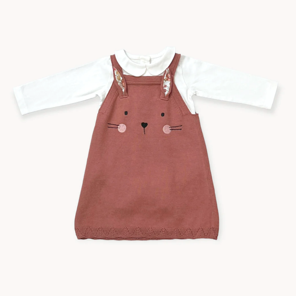 Bunny Ruffle Baby Girl Tunic Knit Dress Set (Organic)