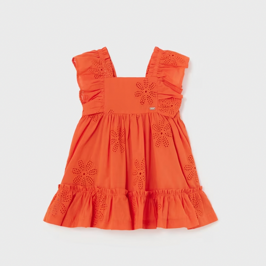 Embroidered Ruffle Dress in Poppy