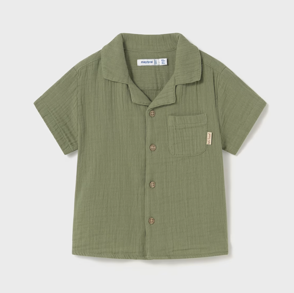 Green Muslin Button Down Shirt for Baby