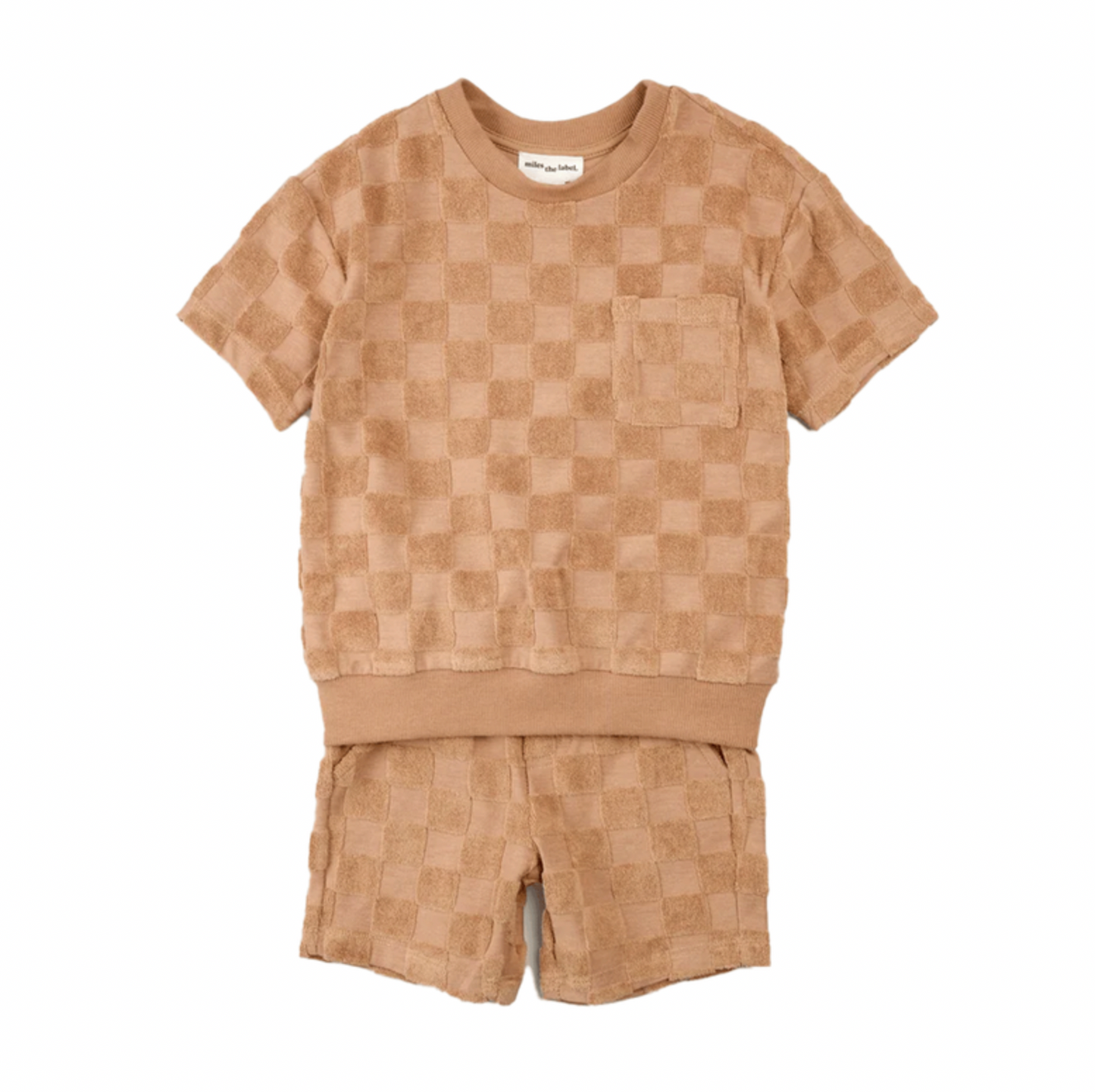 Checkered Terrycloth Short Sleeve Top and Shorts