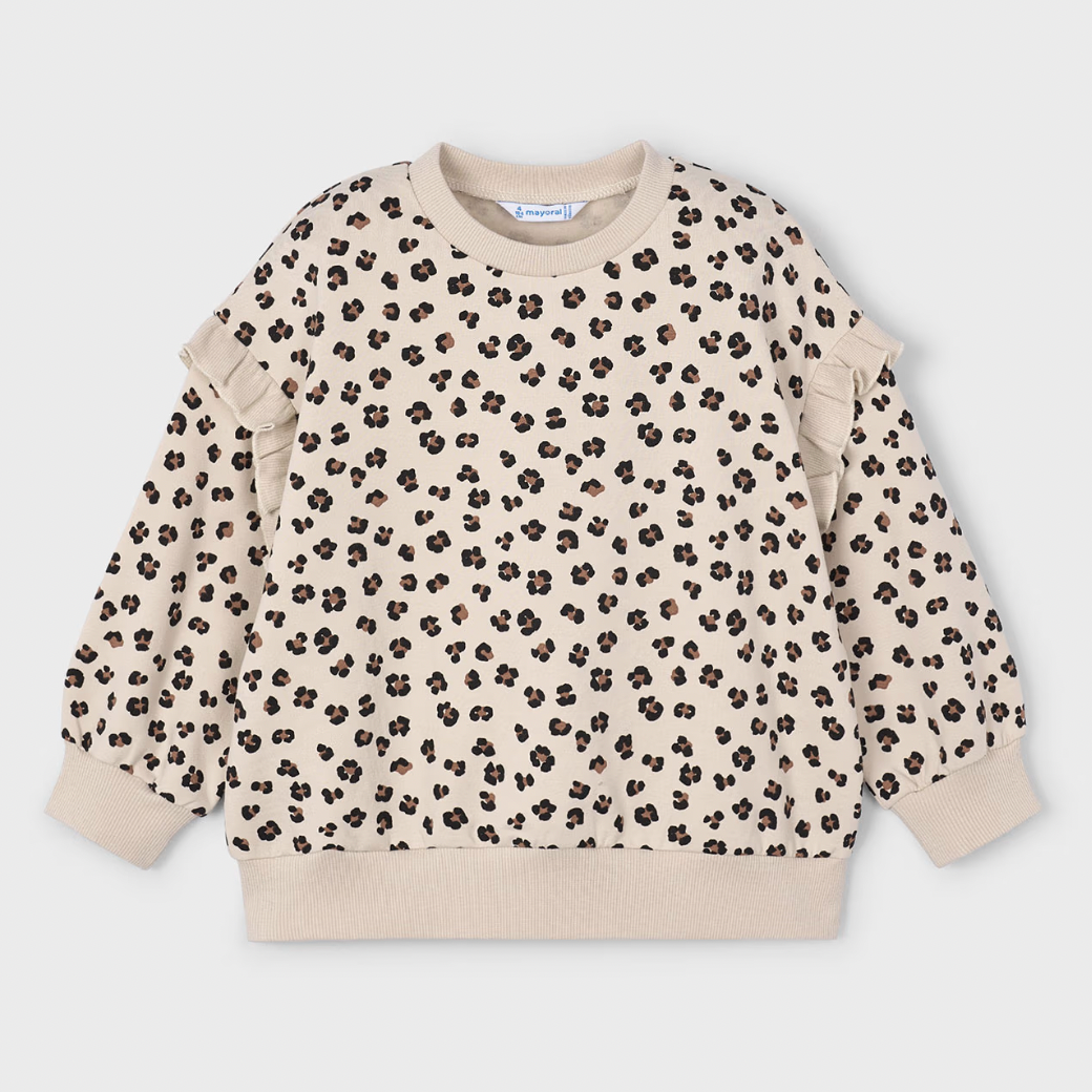 Leopard Print Sweatshirt with Ruffle Shoulder