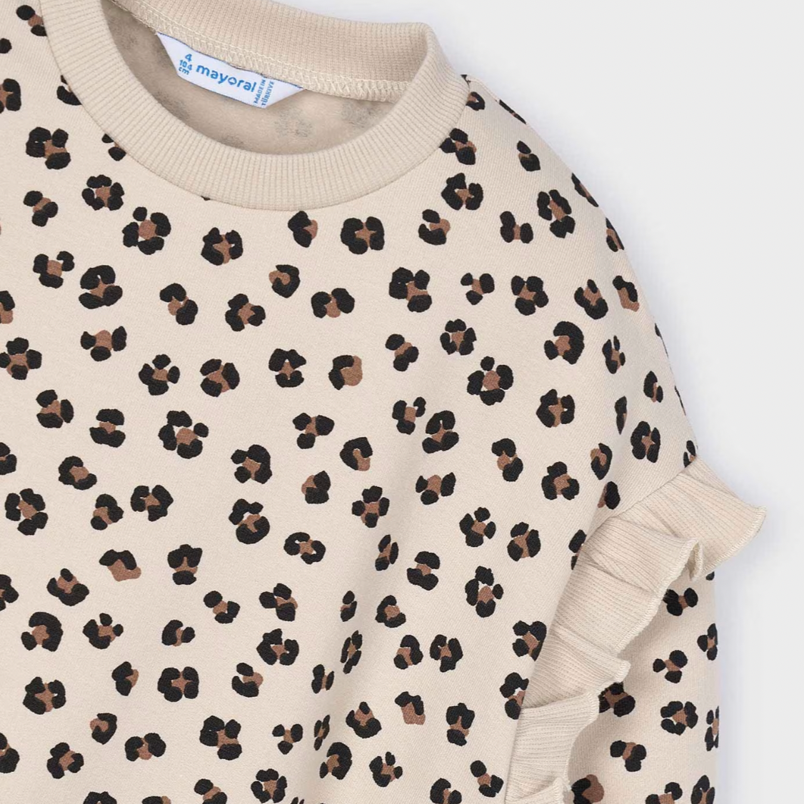 Leopard Print Sweatshirt with Ruffle Shoulder