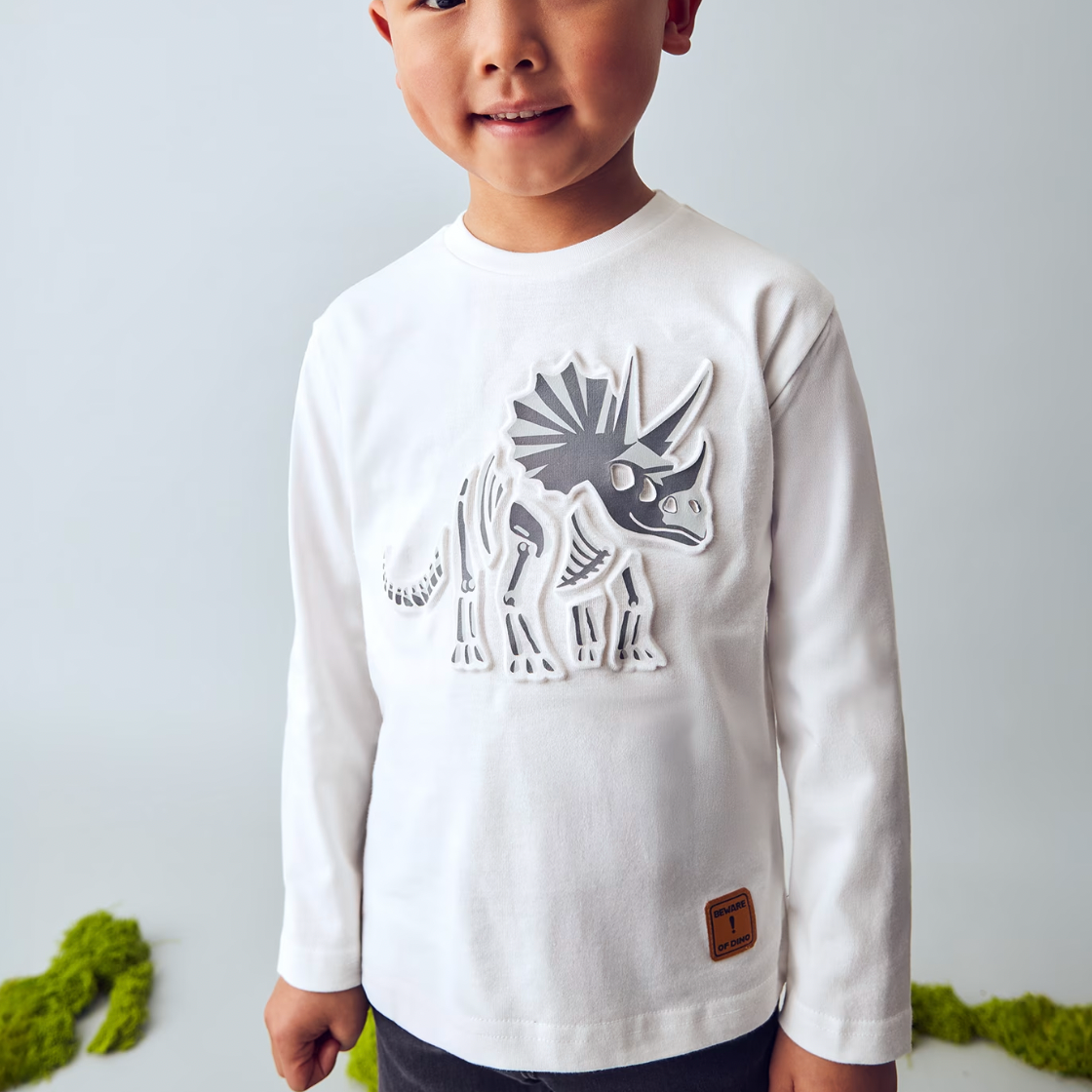 Dinosaur Embossed Long Sleeve Tee