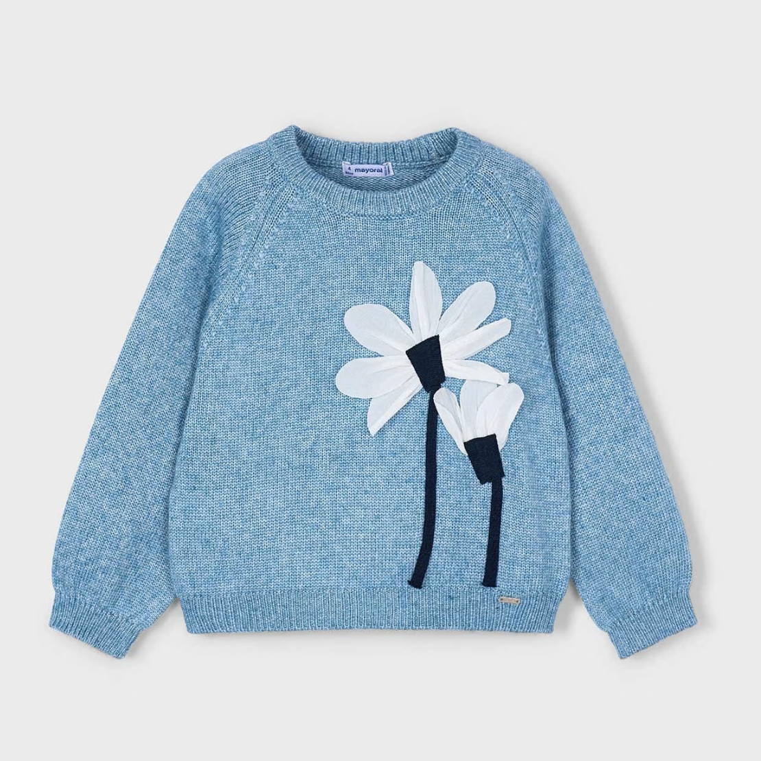 Blue Flower Applique Sweater