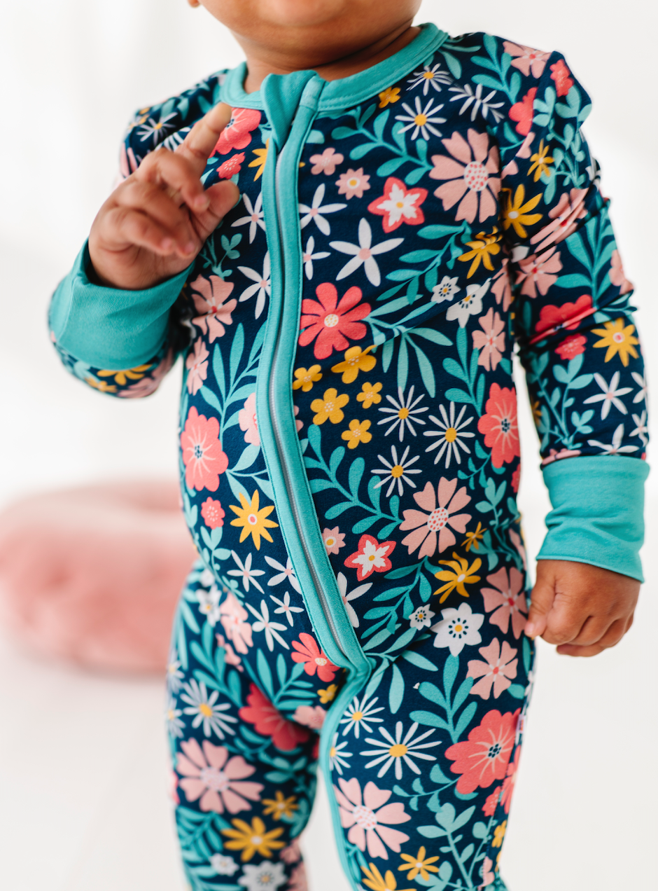Baby Bamboo Pajamas - Bamboo Sleeper - Navy Floral - Maren