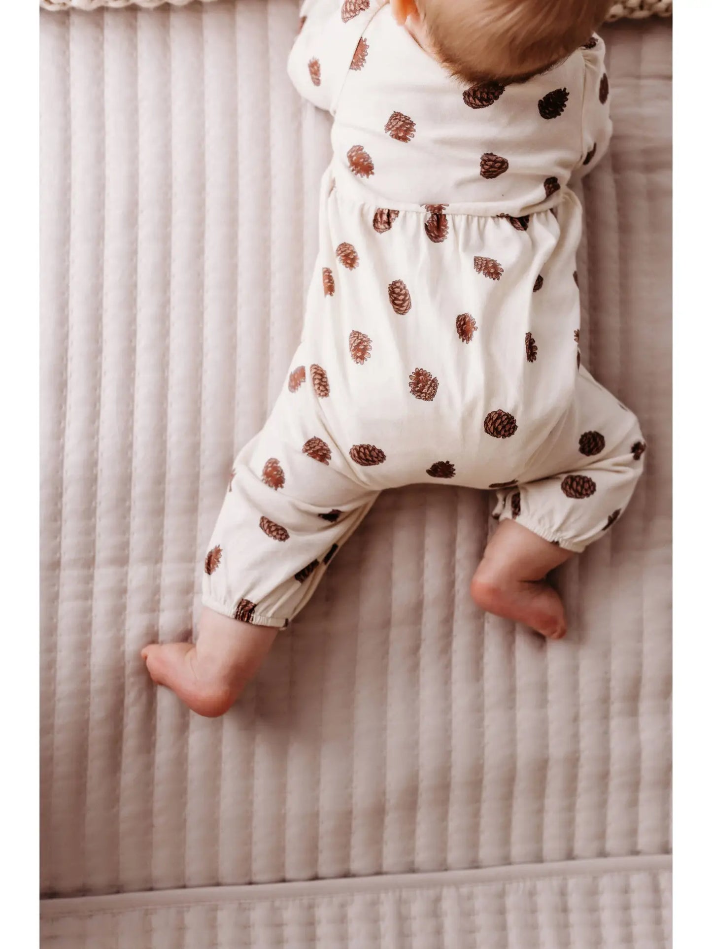 PNW Baby Gathered Button Romper- Pinecones