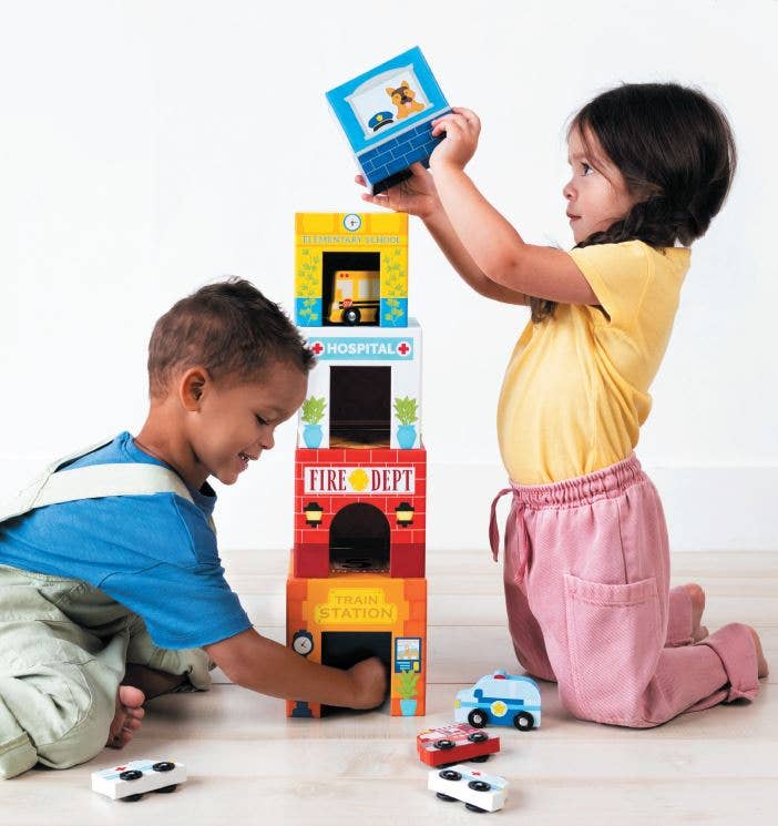 Stackables Nested Cardboard Toys & Cars Set : Rainbow Town