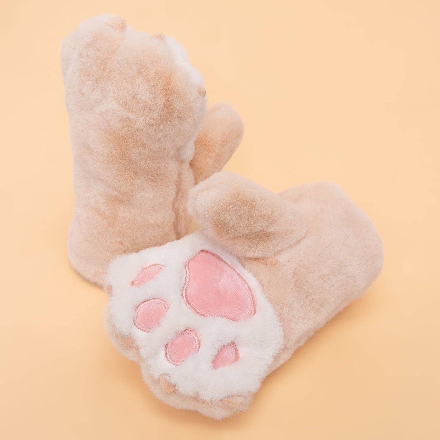 Kids Bear Paw Fluffy Mittens - Cream