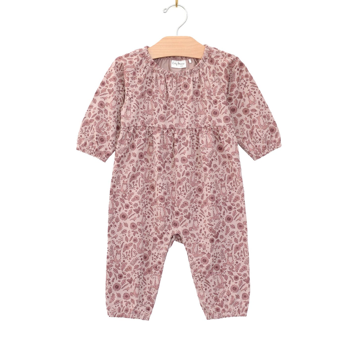 Raglan Long Leg Romper- Fox Floral Dusty Rose