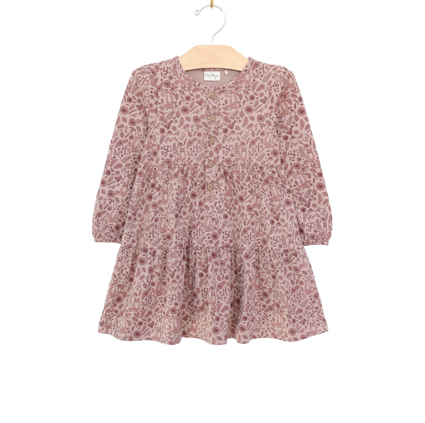 Tiered Henley Dress- Fox Floral Dusty Rose