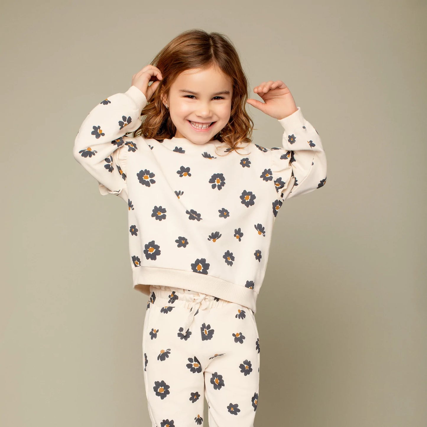 Blossom Print on Crème Girls' Terry Top