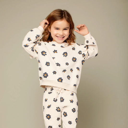 Blossom Print on Crème Girls' Terry Top