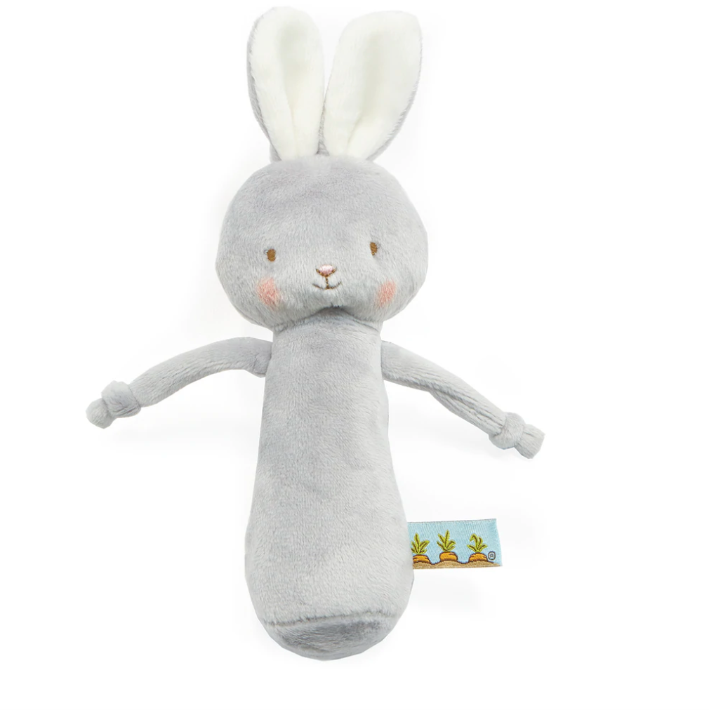 Soft gray bunny rattle