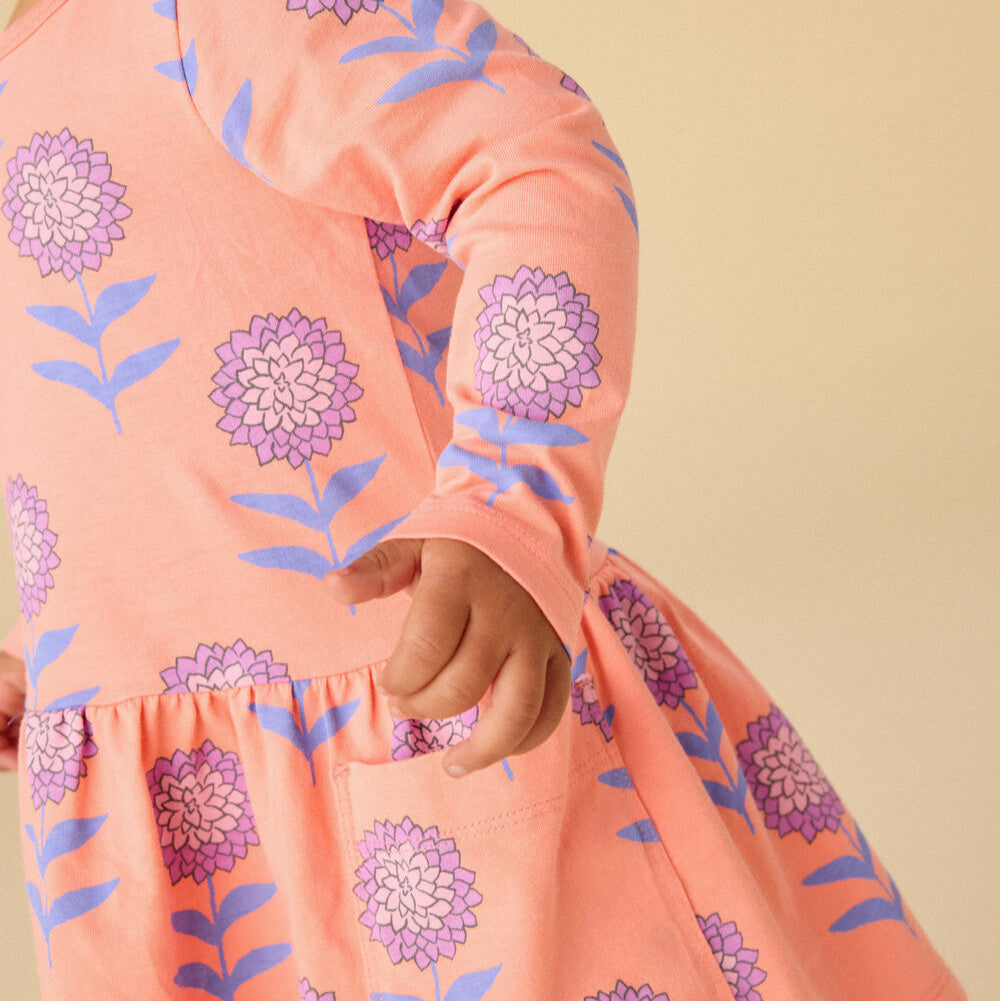 Long Sleeve Pocket Dress - Dahlias