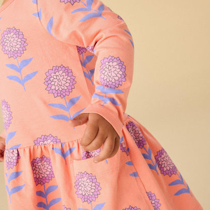 Long Sleeve Pocket Dress - Dahlias