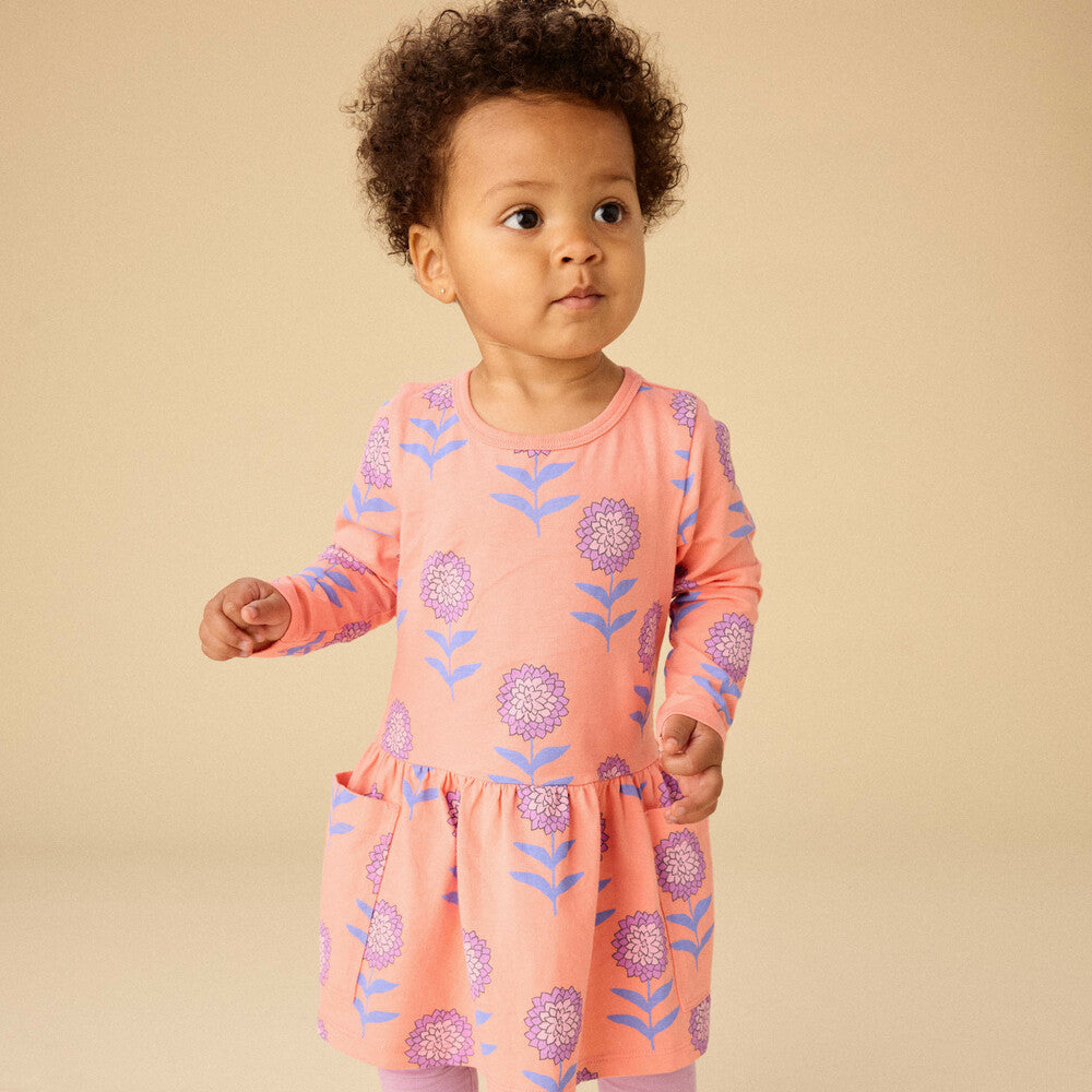 Long Sleeve Pocket Dress - Dahlias