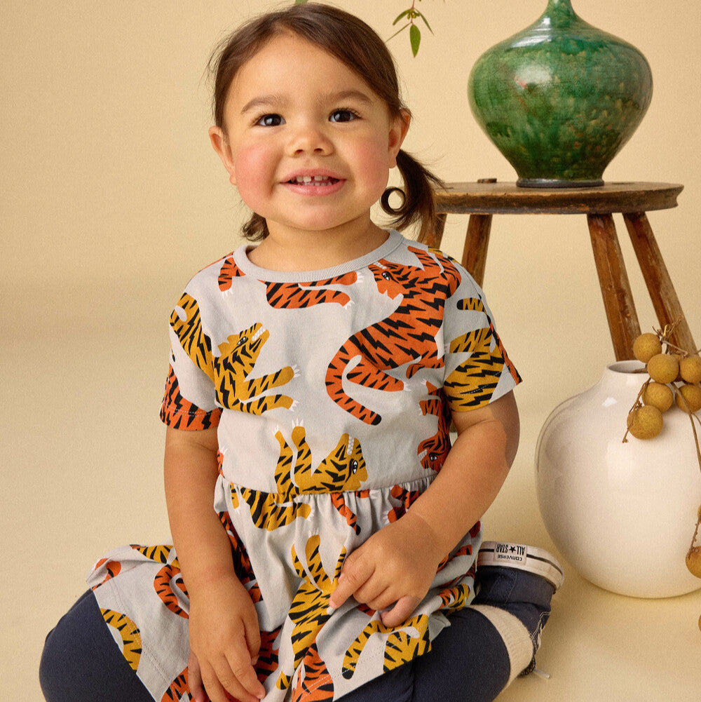 Short Sleeve Twirl Dress - Lightning Tiger