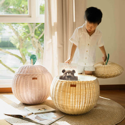 Handcrafted - Apple Storage Basket (Pink) - Rattan Wicker