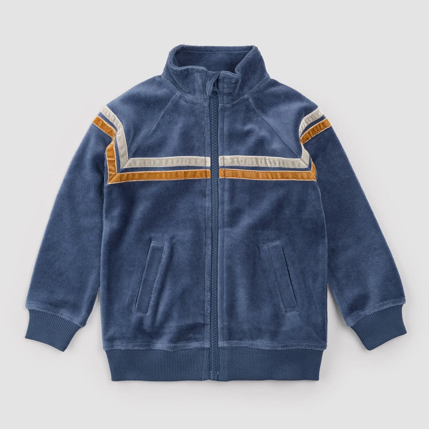 Retro Stripe on Miles Blue Velour Track Jacket