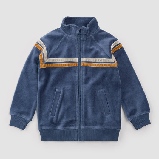 Retro Stripe on Miles Blue Velour Track Jacket