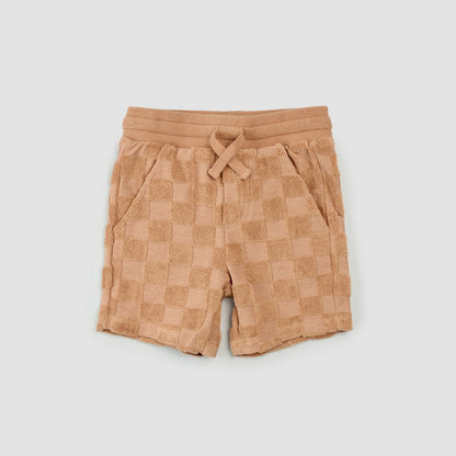 Embossed Checkerboard Rosewood Children's Terry Cloth Shorts