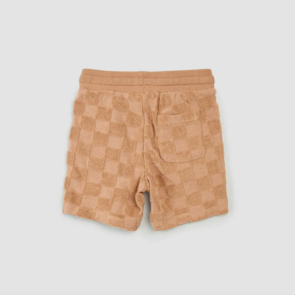 Embossed Checkerboard Rosewood Children's Terry Cloth Shorts