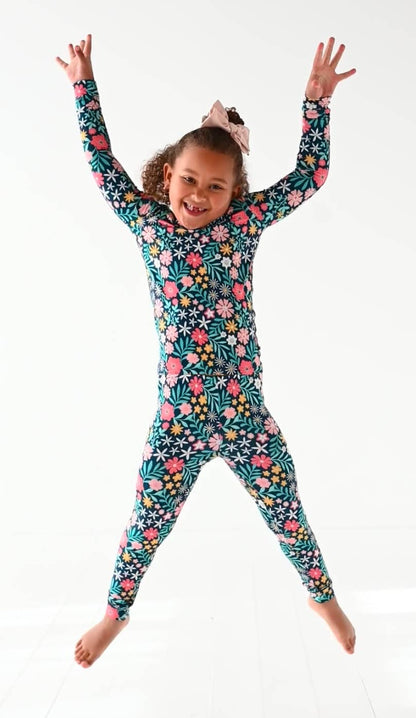 Kids Bamboo Pajamas -Fall Clothing- Navy Floral - Maren