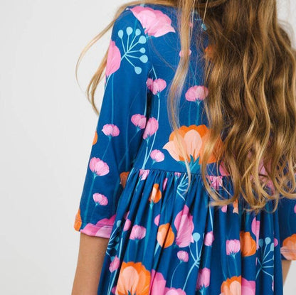 Poppies 3/4 Sleeve Pocket Twirl Dress