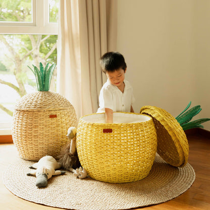 Handcrafted - Pineapple Storage Basket (Yellow) - Rattan