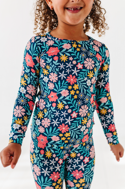 Kids Bamboo Pajamas -Fall Clothing- Navy Floral - Maren