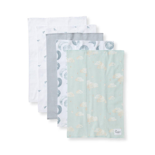 Set of 5 Hello Moon Burp Cloths - Quarry