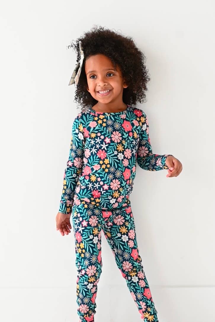 Kids Bamboo Pajamas -Fall Clothing- Navy Floral - Maren
