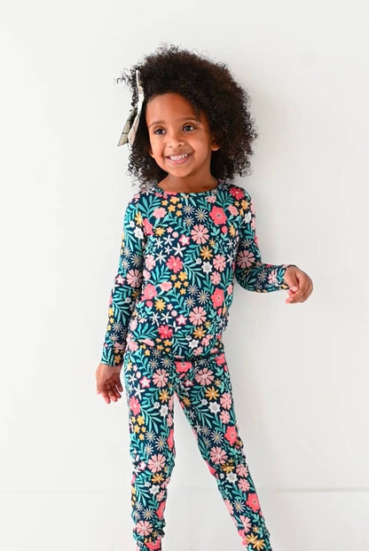Kids Bamboo Pajamas -Fall Clothing- Navy Floral - Maren