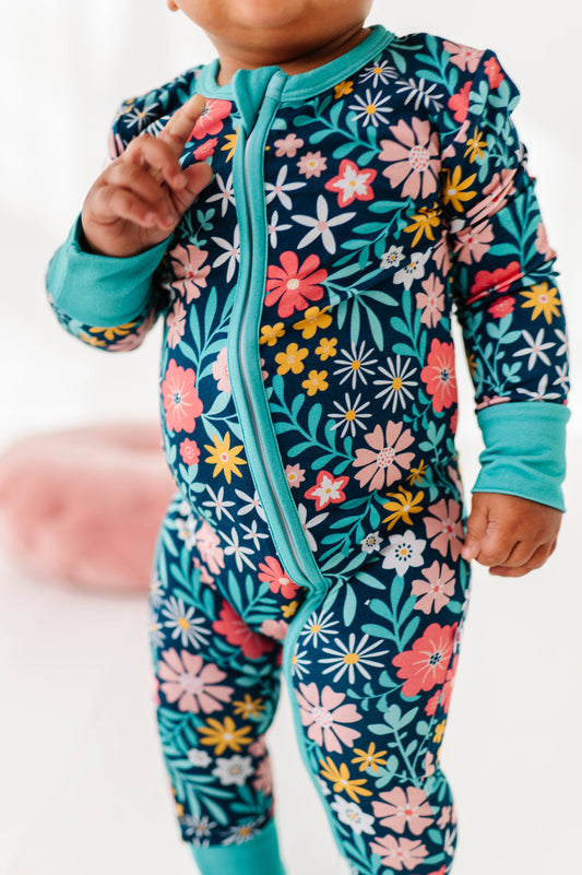 Baby Bamboo Pajamas - Bamboo Sleeper - Navy Floral - Maren