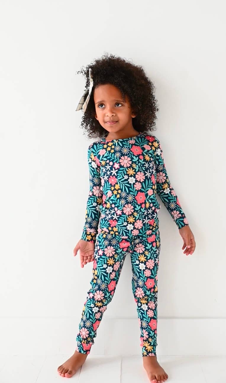 Kids Bamboo Pajamas -Fall Clothing- Navy Floral - Maren