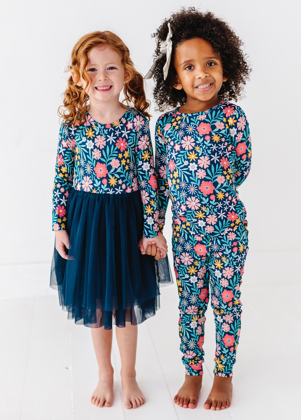 Kids Bamboo Pajamas -Fall Clothing- Navy Floral - Maren