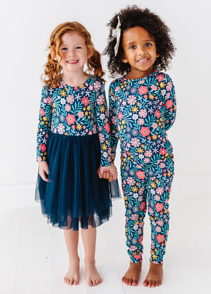 Kids Bamboo Pajamas -Fall Clothing- Navy Floral - Maren