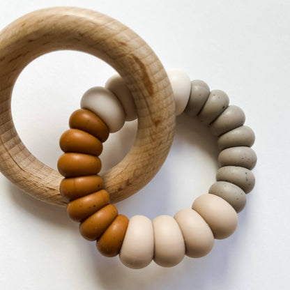 Wood and Silicone Teether - Rust