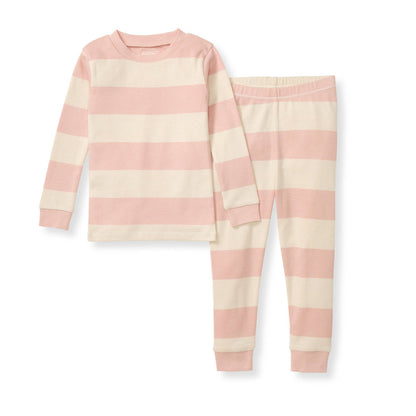 Rugby Stripe Toddler PJ Set - Pink Sand